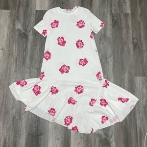 Zara floral, asymmetrical dress with pink and white flowers